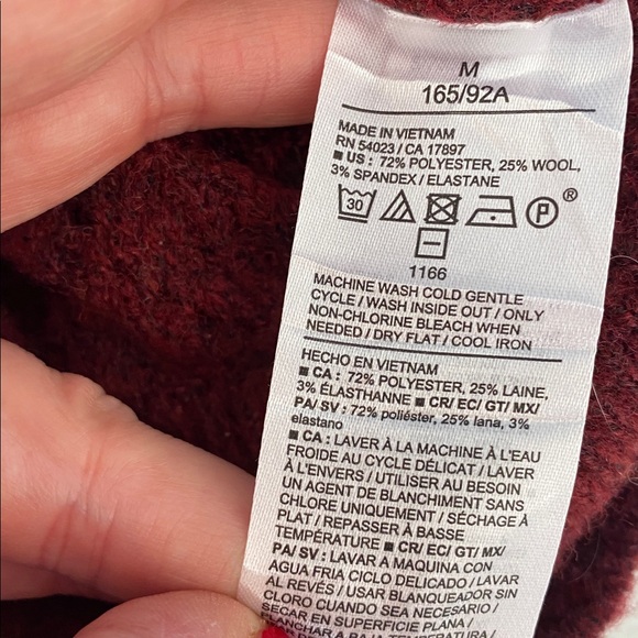 Old Navy Wool-Blend Wrap-Front Sweater pointelle red burgundy umber earth M - Picture 3 of 5
